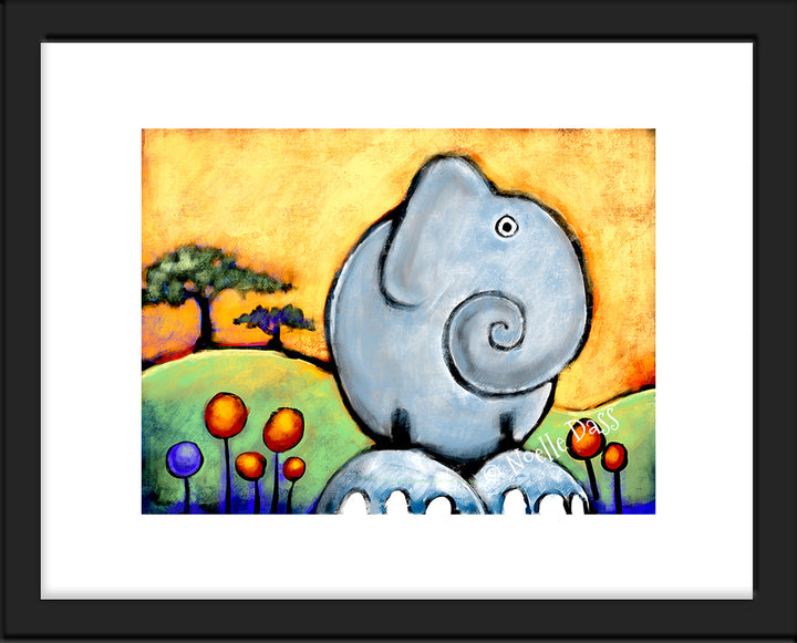 African Elephant Paper / 11x14 with white border/image is 8x10 / Black Frame