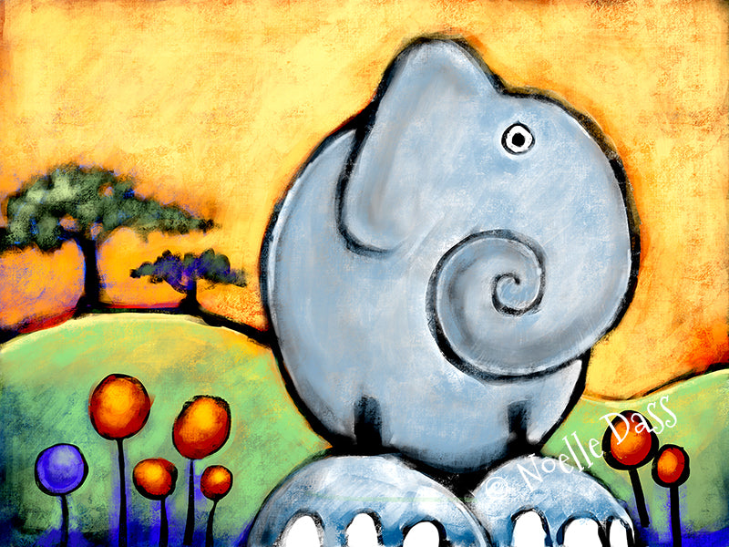 Majestic African elephant in a warm landscape, colorful elephant art print