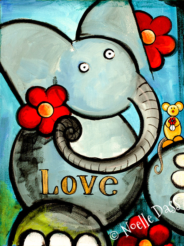 Elephant and tiny mouse as loving friends, colorful elephant love art print