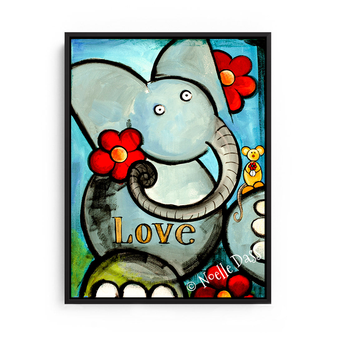 Elephant Love Canvas / 11x14 / Black Floating Frame