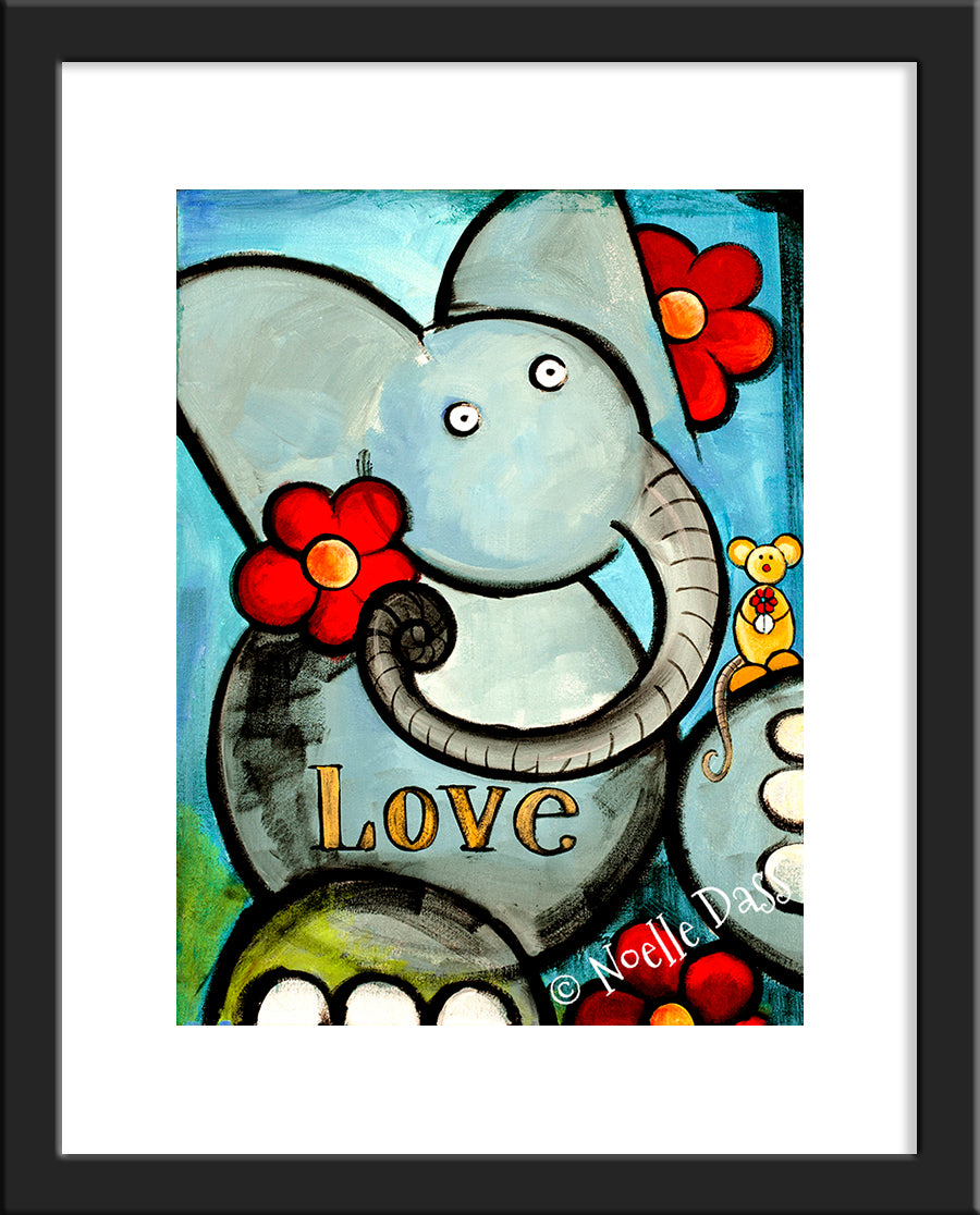 Elephant Love Paper / 11x14 with white border/image is 8x10 / Black Frame