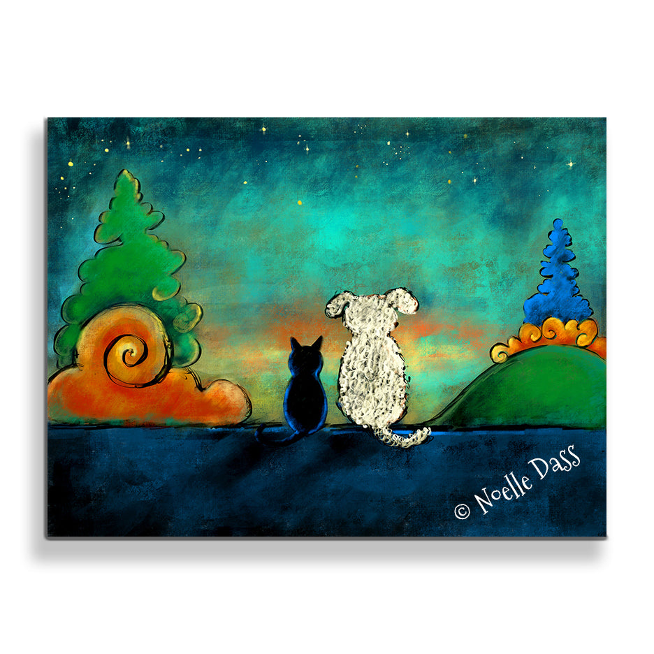 Friendship Cat and Dog Art Canvas / 11x14 / Unframed