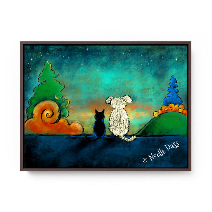 Friendship Cat and Dog Art Canvas / 11x14 / Espresso Floating Frame