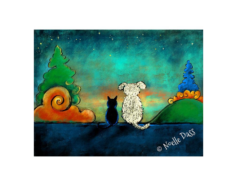 Friendship Cat and Dog Art Paper / 11x14 with white border/image is 8x10 / Unframed