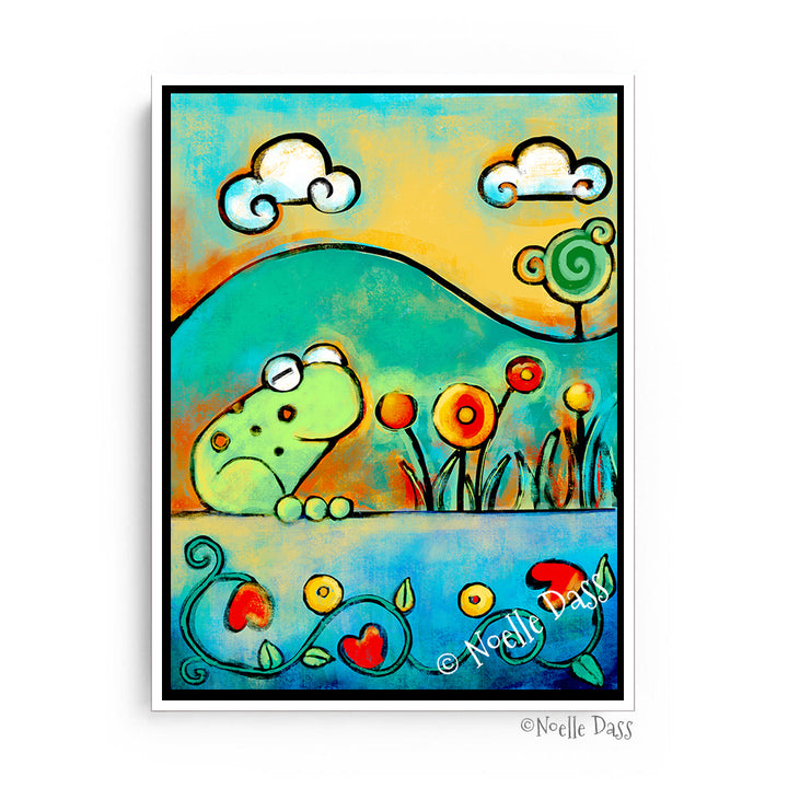 Frog in the Spring Canvas / 11x14 / White Floating Frame