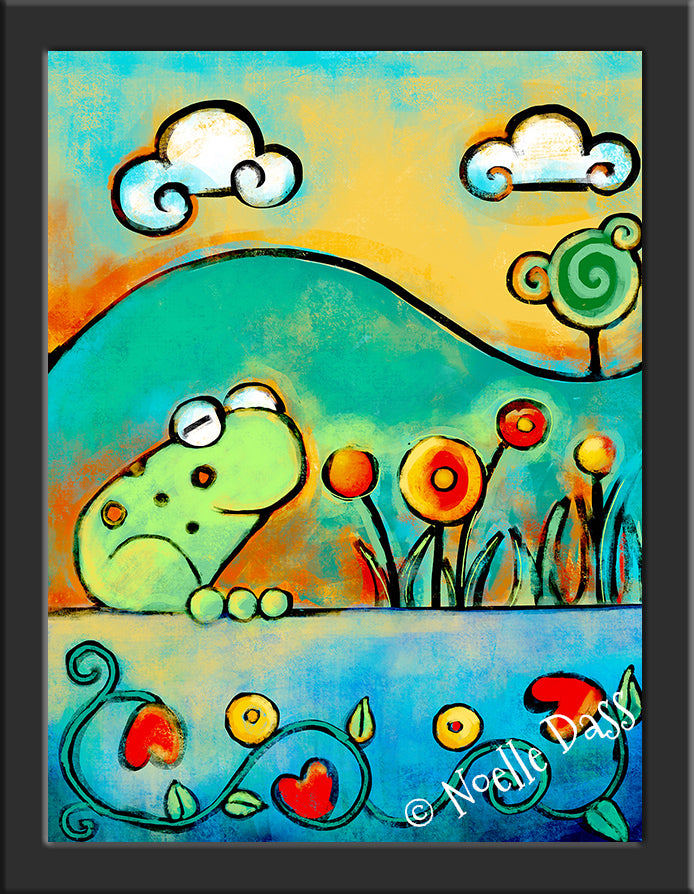 Frog in the Spring Paper / 6x8 / Framed