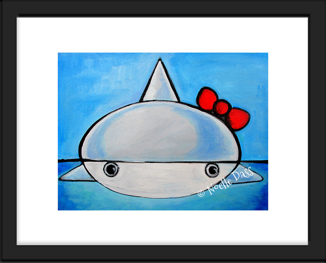 Hello Shark Paper / 11x14 with white border/image is 8x10 / Black Frame