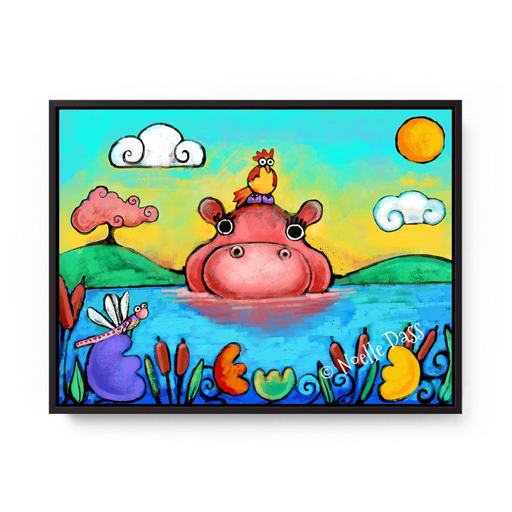 Hippo & Friends Canvas / 11x14 / Black Floating Frame