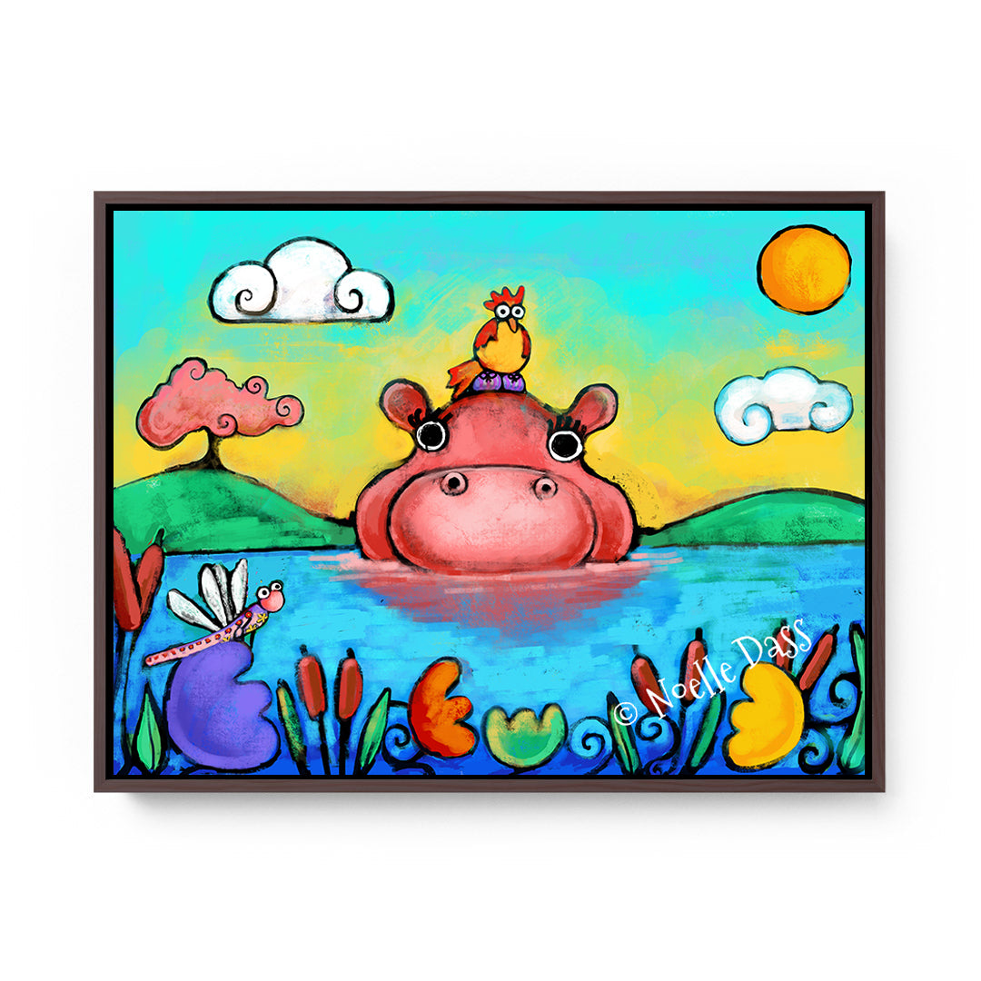 Hippo & Friends Canvas / 11x14 / Espresso Floating Frame