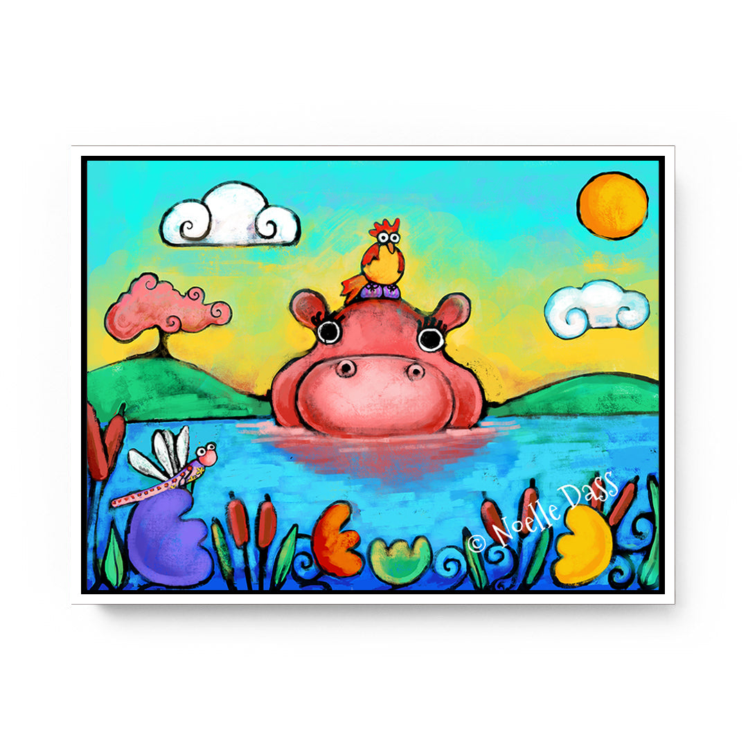 Hippo & Friends Canvas / 11x14 / White Floating Frame