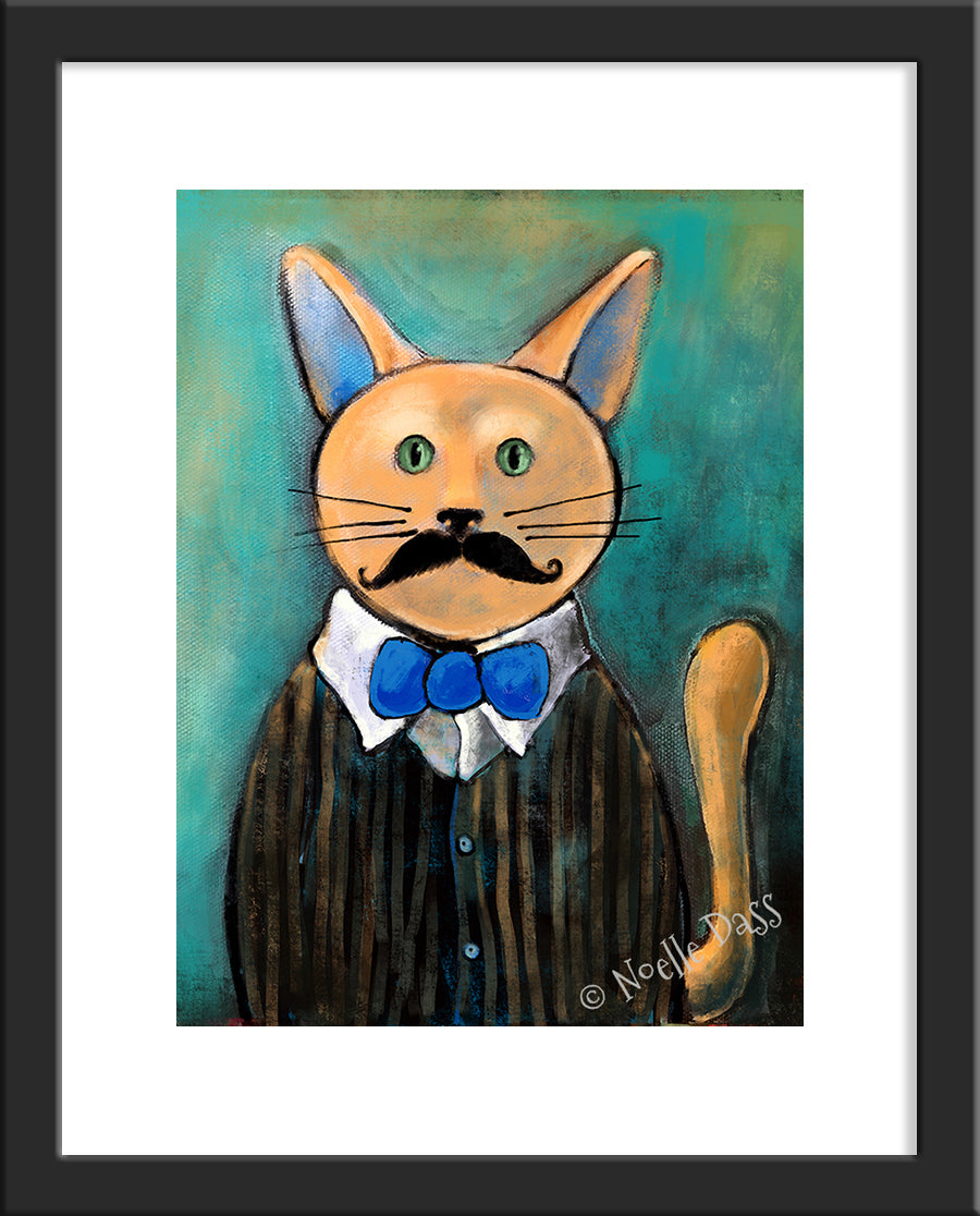 Hipster Cat Paper / 11x14 with white border/image is 8x10 / Black Frame