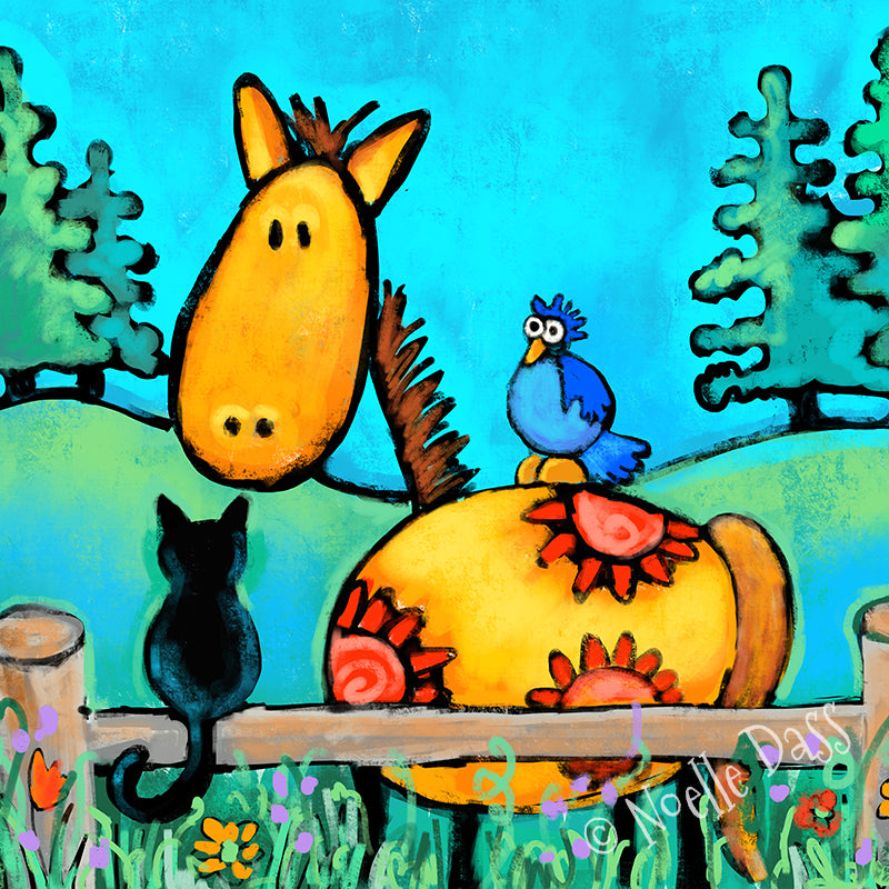 Horse and Cat Buddies Canvas / 12x12 / Unframed