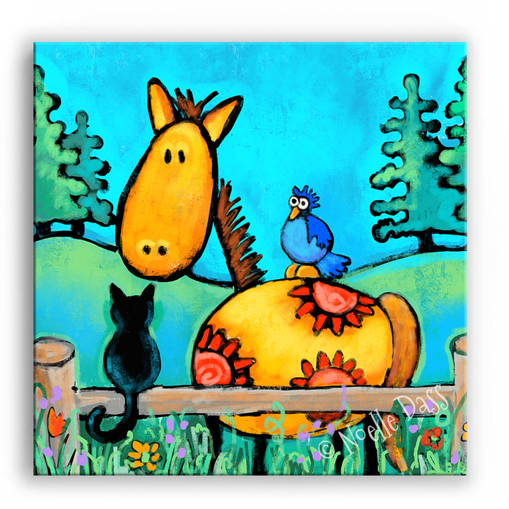 Horse and Cat Buddies Canvas / 30x30 / Unframed