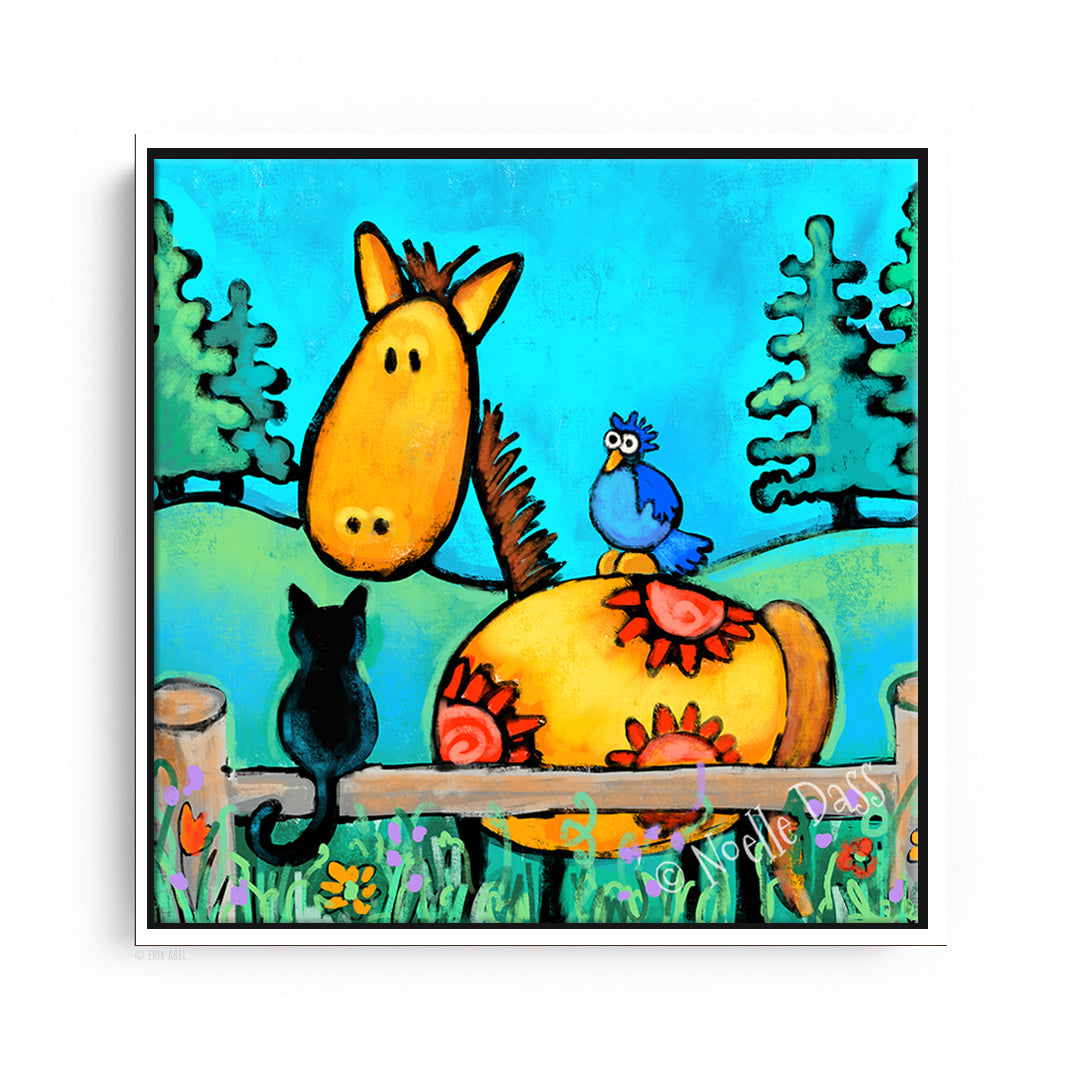 Horse and Cat Buddies Canvas / 30x30 / White Floating Frame