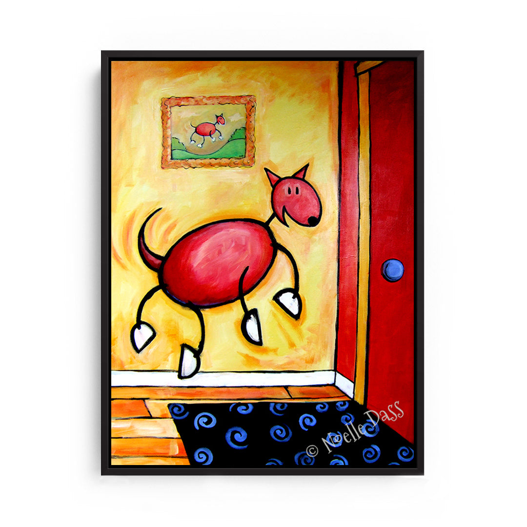 The Joy of Homecoming! Dog Art Canvas / 11x14 / Black Floating Frame