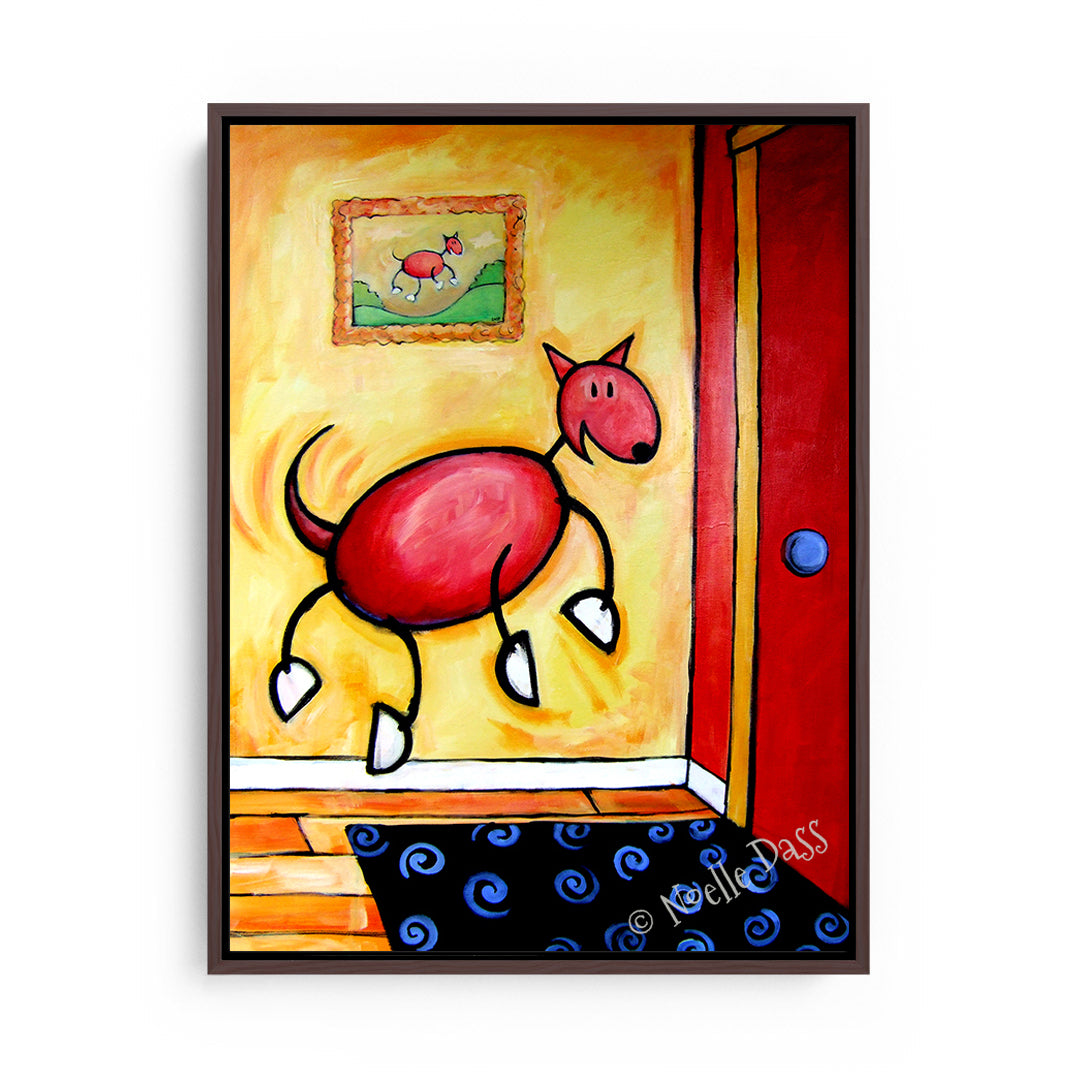 The Joy of Homecoming! Dog Art Canvas / 11x14 / Espresso Floating Frame