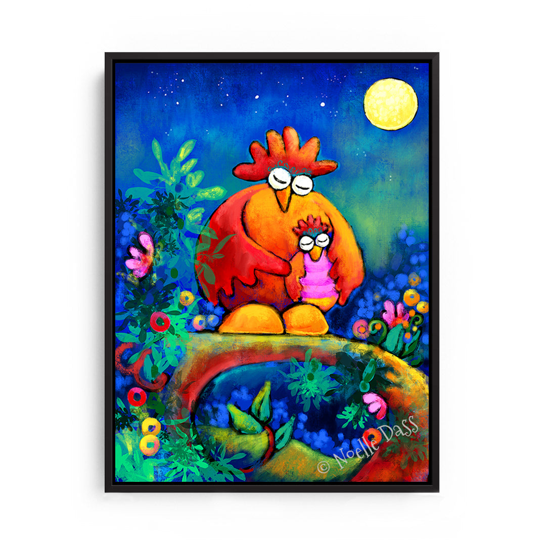 A Mother's Love (mama and baby bird) Canvas / 11x14 / Black Floating Frame