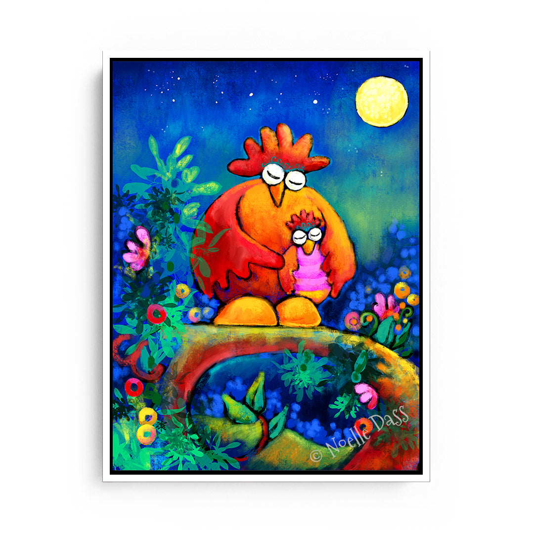 A Mother's Love (mama and baby bird) Canvas / 11x14 / White Floating Frame