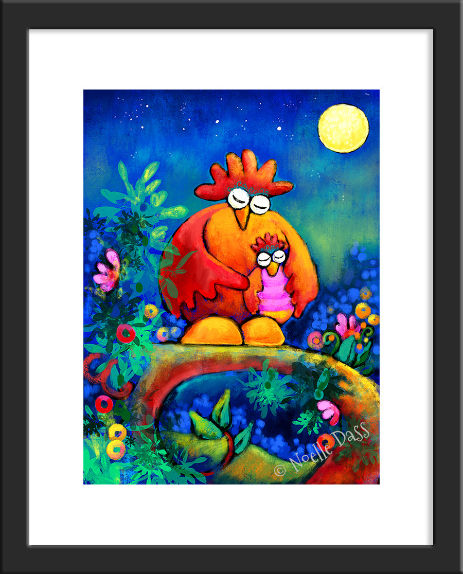 A Mother's Love (mama and baby bird) Paper / 11x14 with white border/image is 8x10 / Black Frame