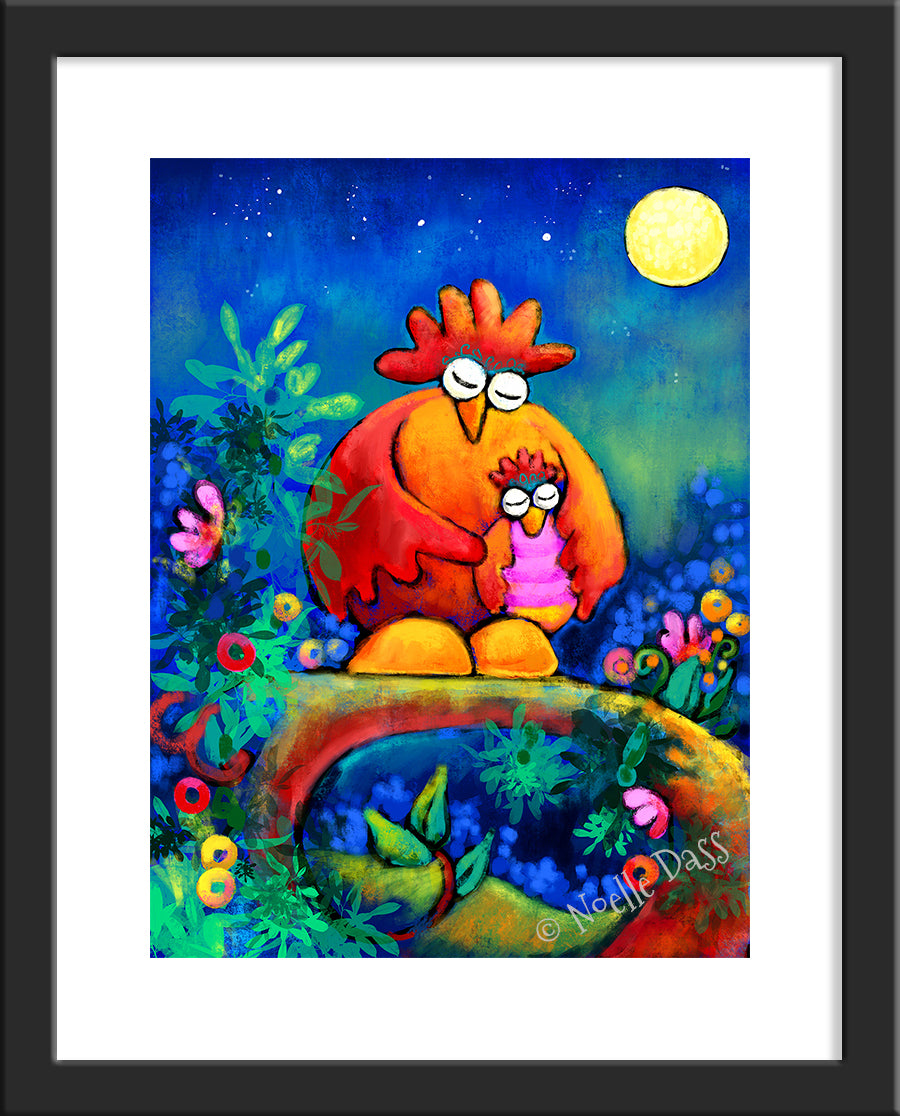 A Mother's Love (mama and baby bird) Paper / 11x14 with white border/image is 8x10 / Black Frame