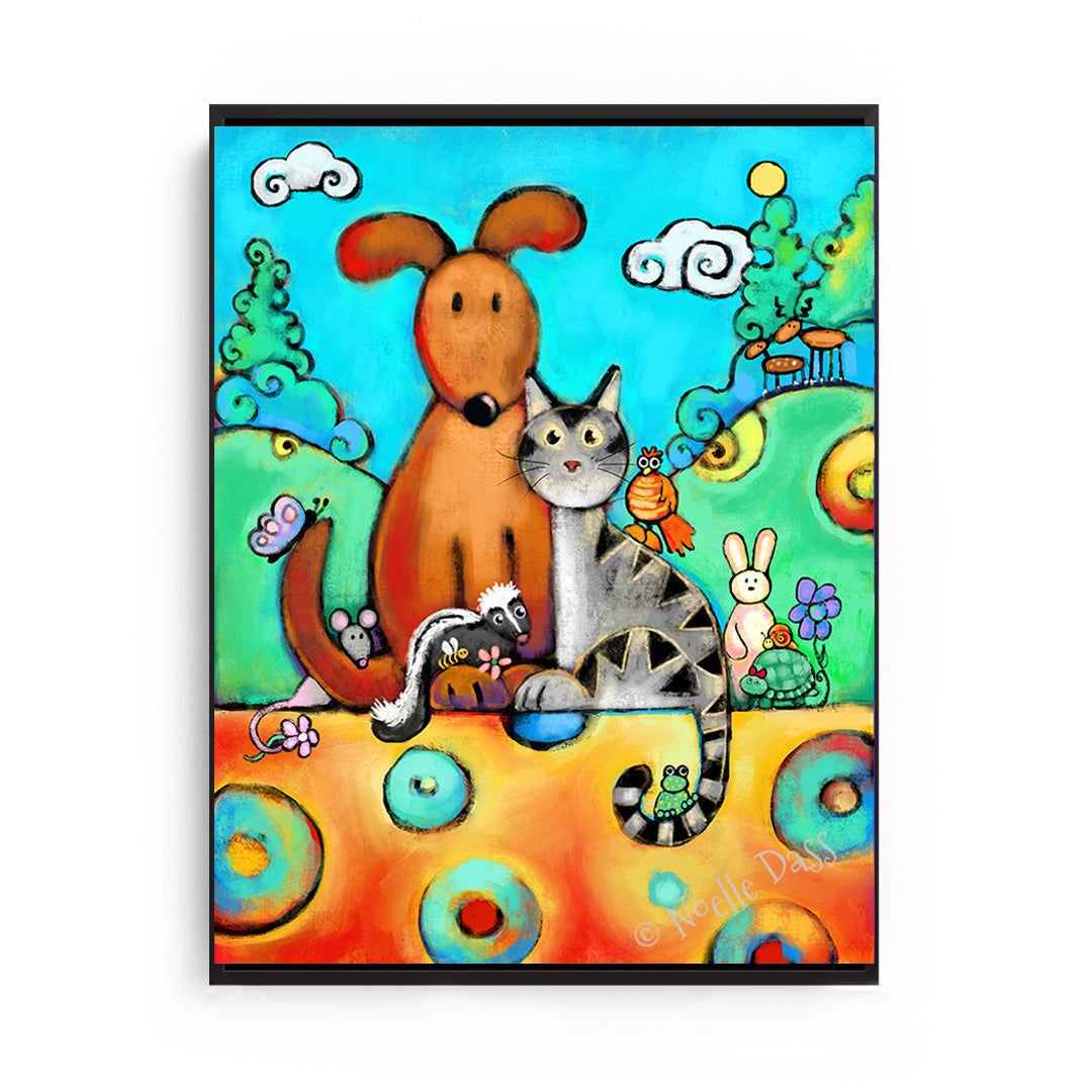 Modern Family Version 2 - Dog, Cat and others Canvas / 11x14 / Black Floating Frame