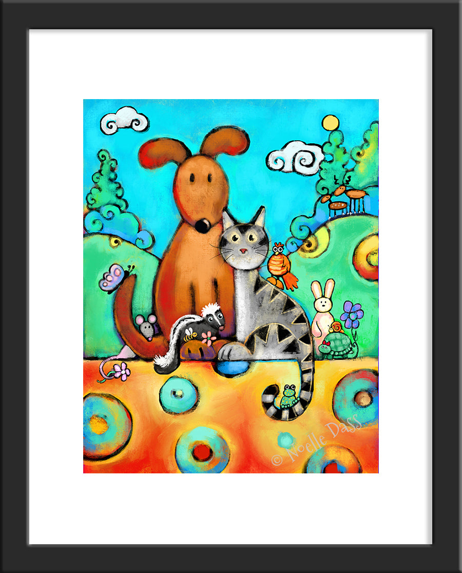 Modern Family Version 2 - Dog, Cat and others Paper / 11x14 with white border/image is 8x10 / Black Frame