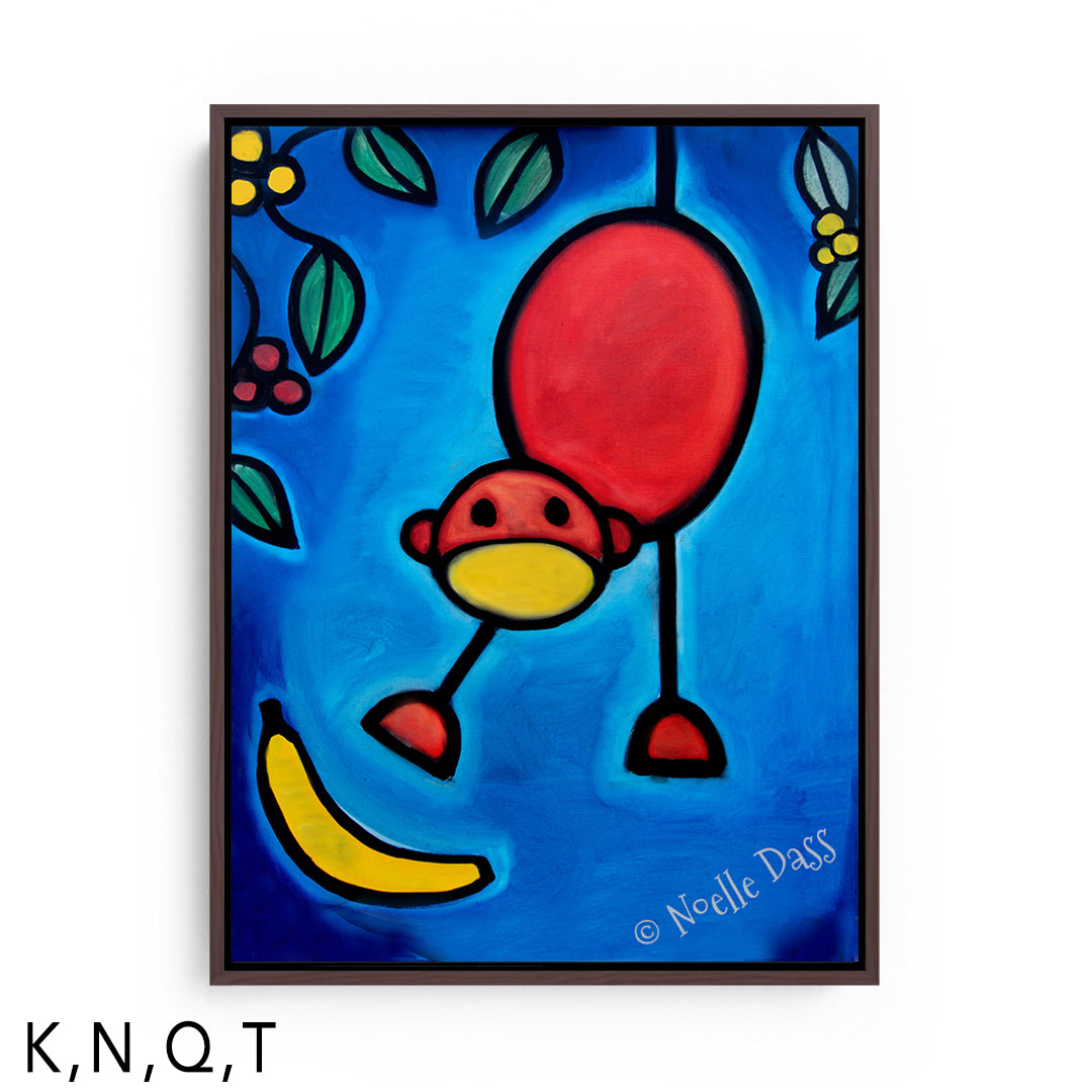 I Dropped My Banana Monkey art T: Framed Canvas - Brown 30x40 in.