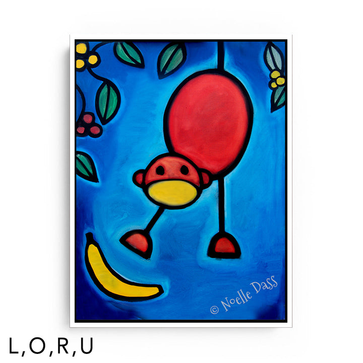 I Dropped My Banana Monkey art U: Framed Canvas - White 30x40 in.