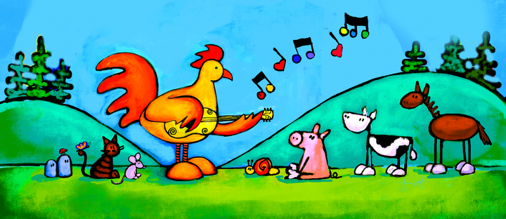 Rooster Playing Guitar For Snail and Friends