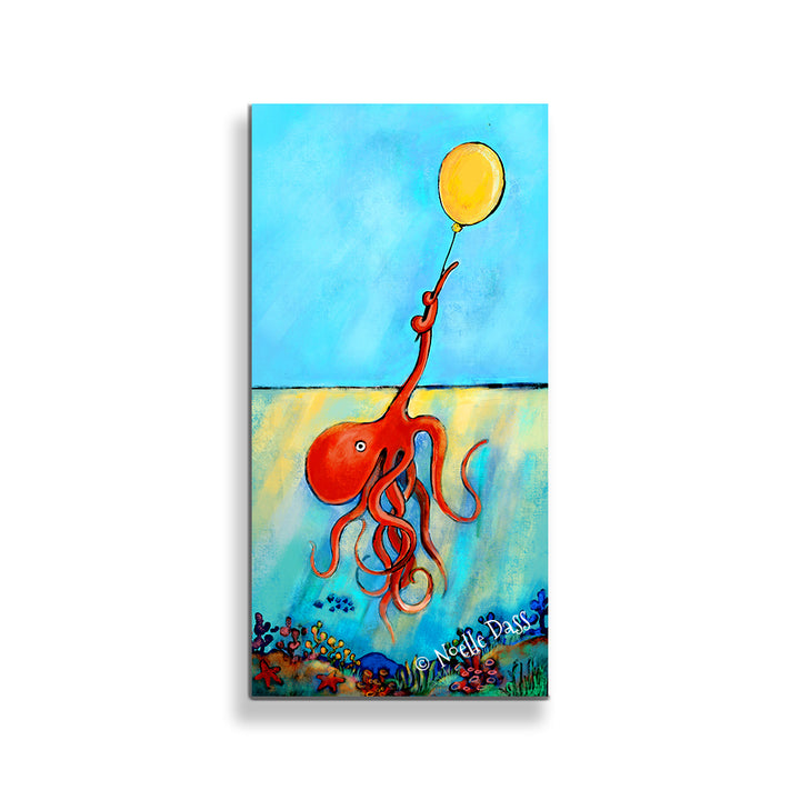 Possibility Octopus holding onto a yellow balloon Canvas / 15x30 / Unframed