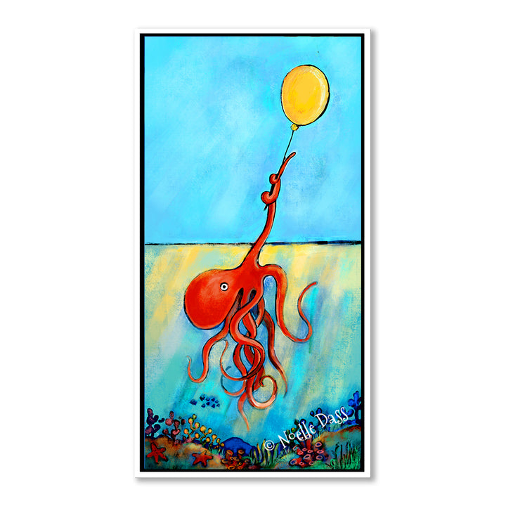 Possibility Octopus holding onto a yellow balloon Canvas / 15x30 / White Floating Frame