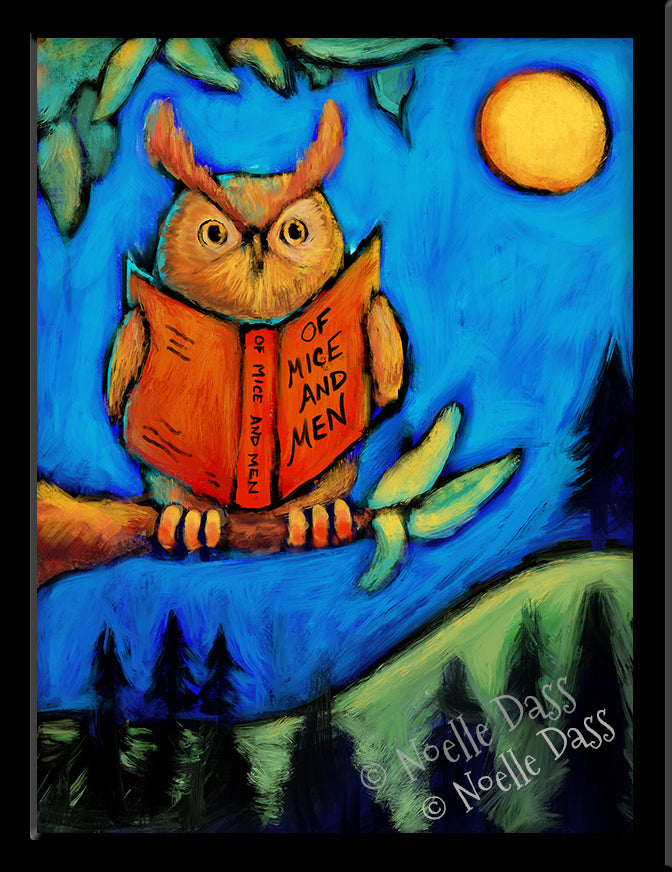 Owl Reading Of Mice and Men Paper / 6x8 / Framed