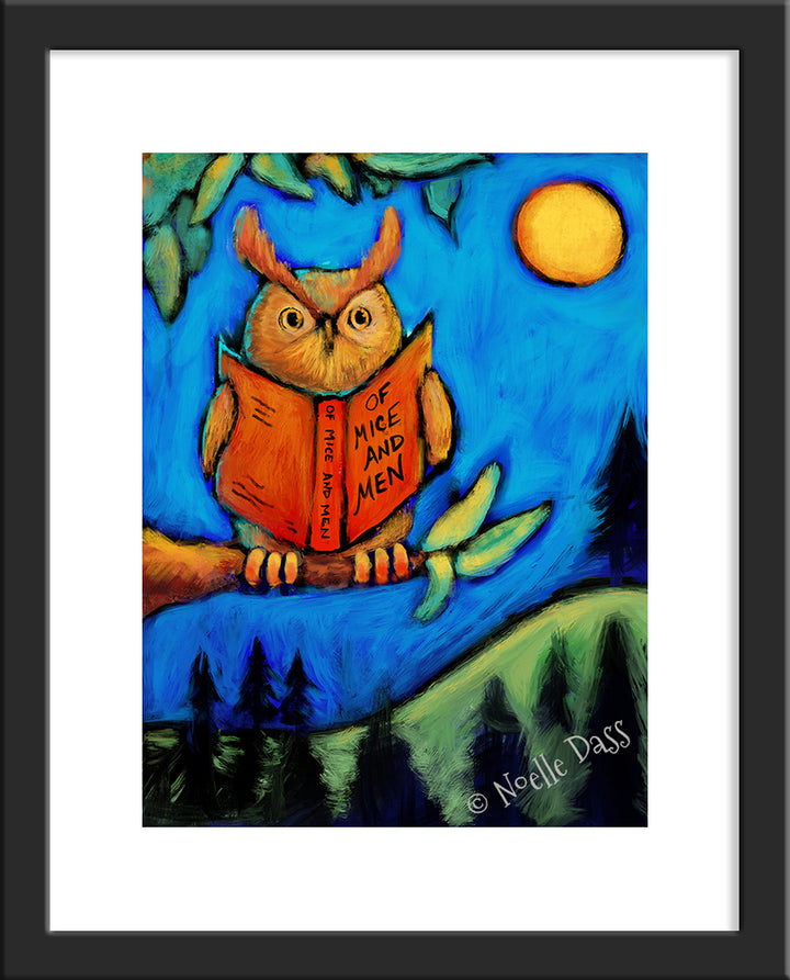 Owl Reading Of Mice and Men Paper / 11x14 with white border/image is 8x10 / Black Frame