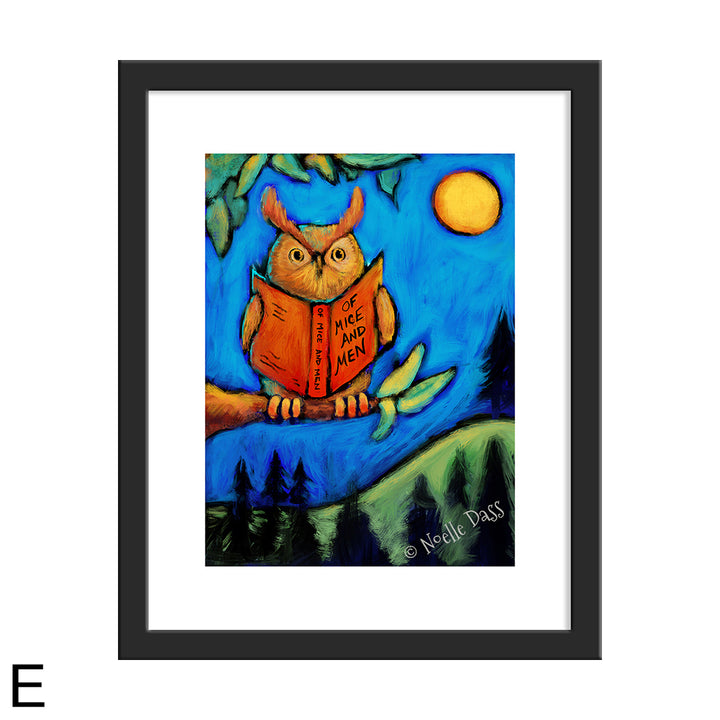 Owl Reading Of Mice and Men E. Framed 11x14 paper with white border