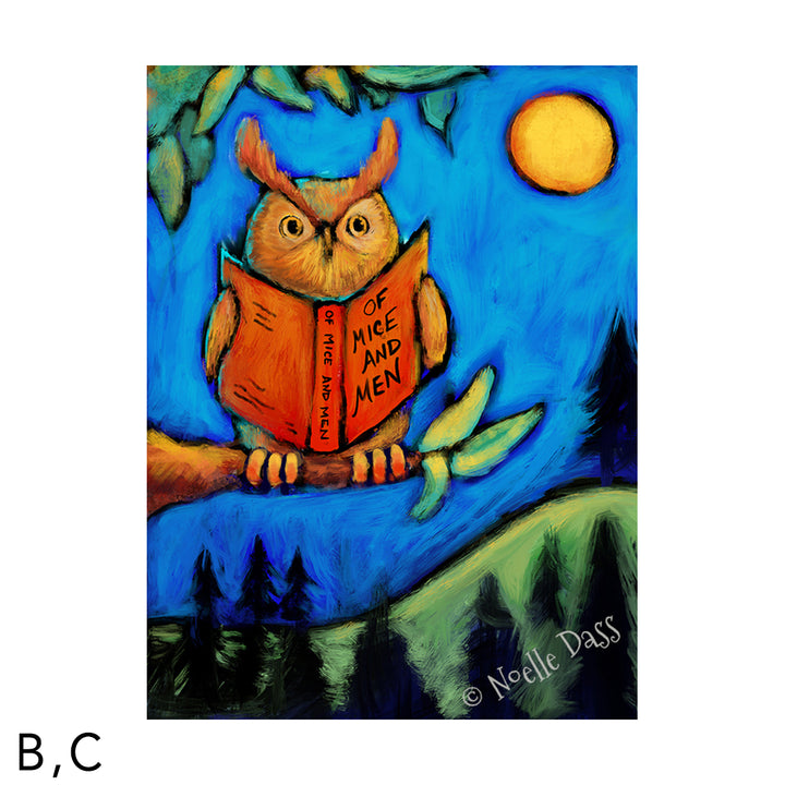 Owl Reading Of Mice and Men C. Archival Paper - Image is 18x24 in.