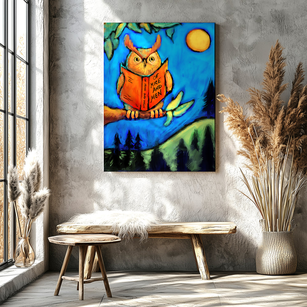 Owl Reading Of Mice and Men Paper / 16x20 / Unframed