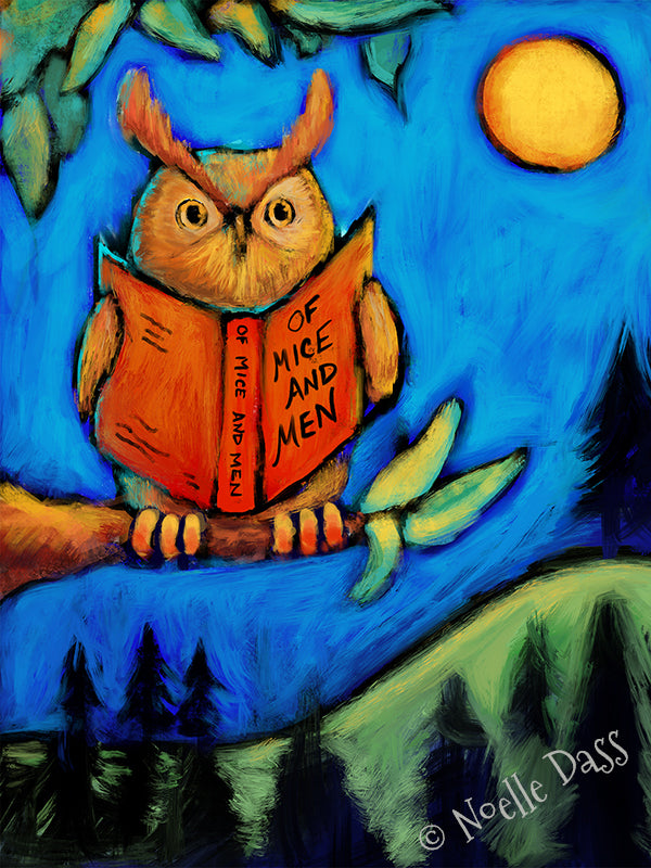 Owl Reading Of Mice and Men Paper / 16x20 / Unframed