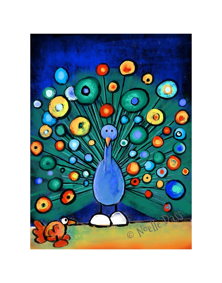 Peacock Wooing Chicken Paper / 11x14 with white border/image is 8x10 / Unframed