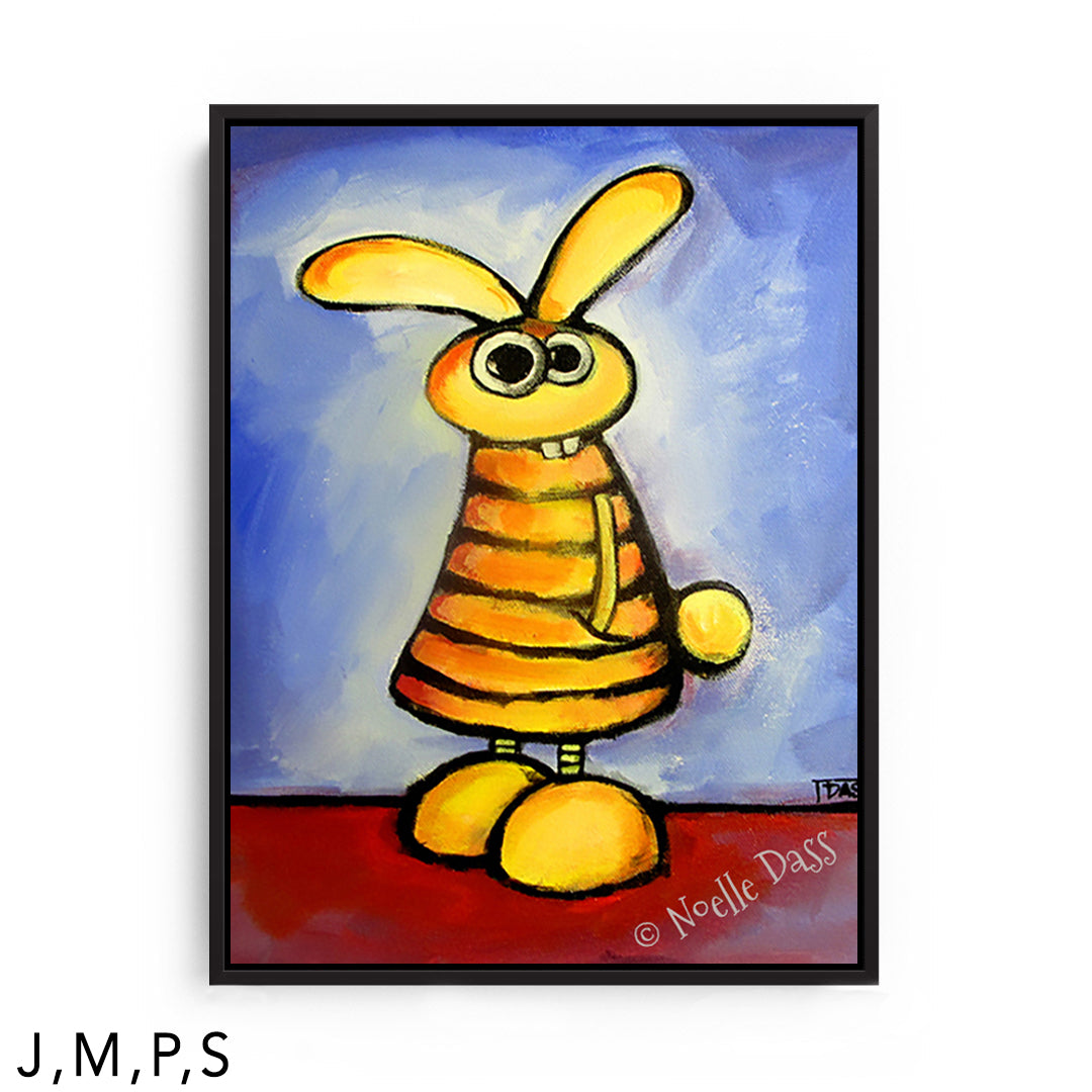 Rabbit with Hands in Pocket Wondering Why You Are Looking at Him S: Framed Canvas - Black 30x40 in.
