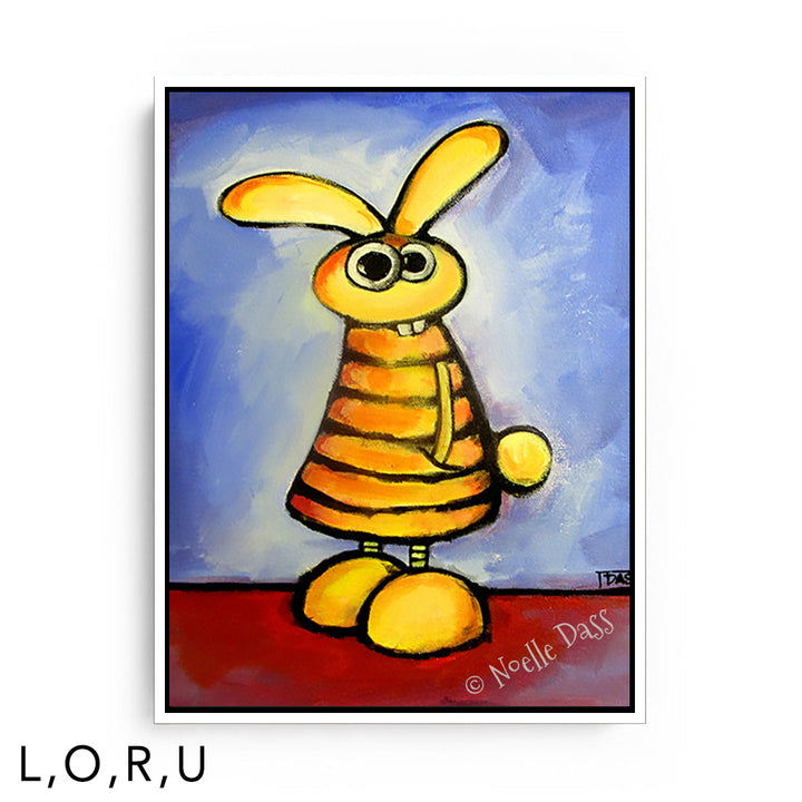 Rabbit with Hands in Pocket Wondering Why You Are Looking at Him U: Framed Canvas - White 30x40 in.