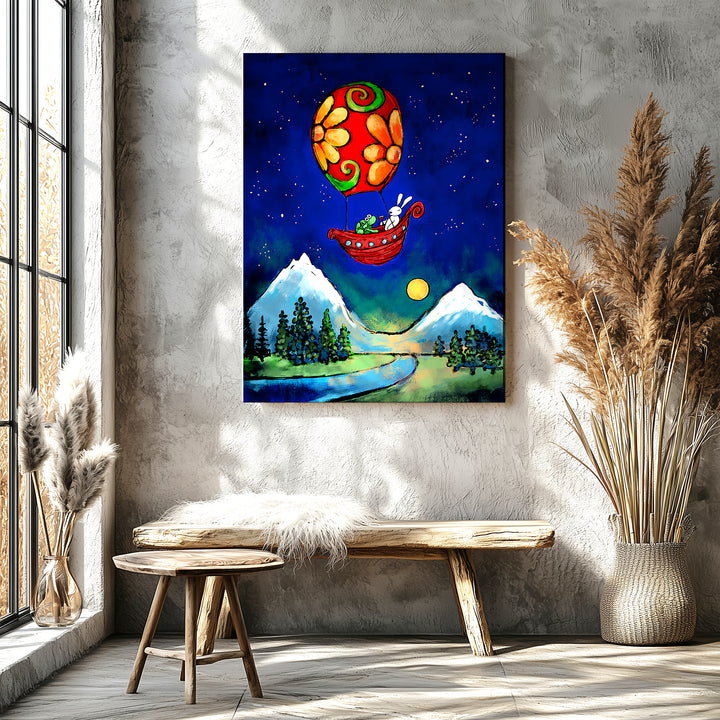 Rewrite Your Story Rabbit and Turtle in Hot Air Balloon Paper / 16x20 / Unframed