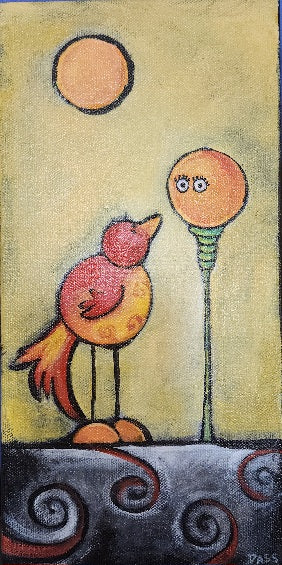 Bird and Poppy Friends | 6x12 | Original acrylic on canvas