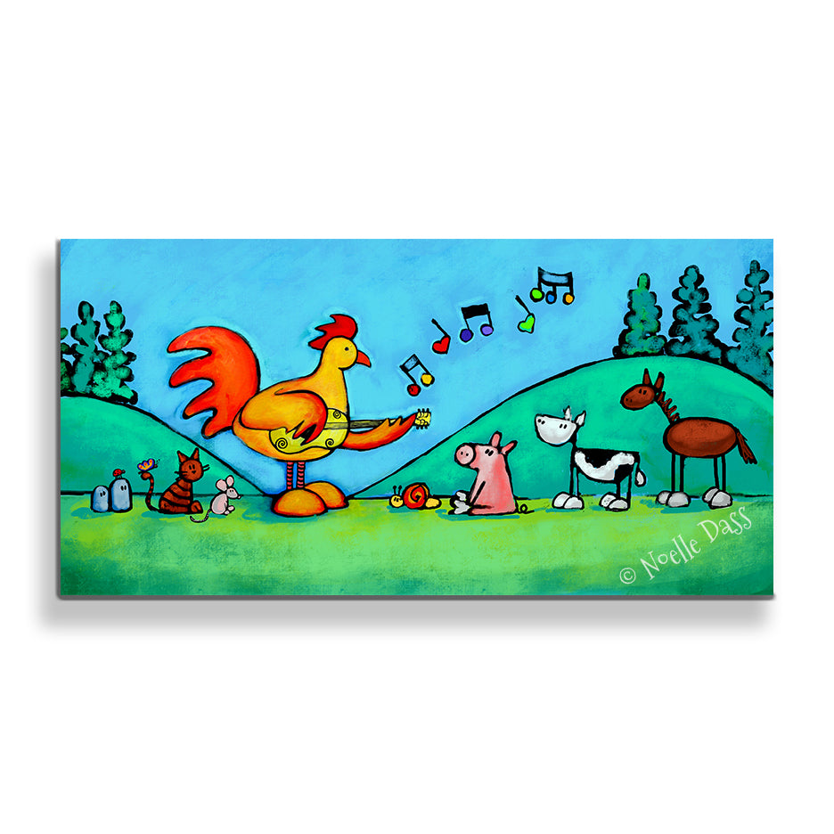 Rooster Playing Guitar For Snail and Friends Canvas / 15x30 / Unframed