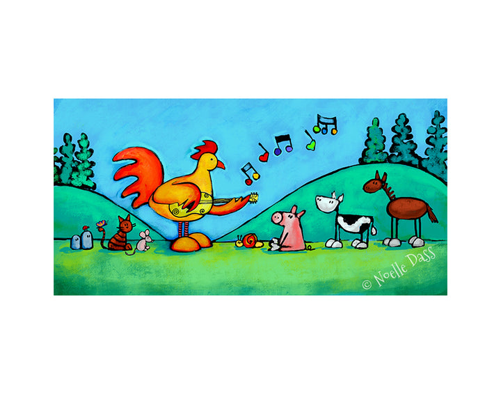 Rooster Playing Guitar For Snail and Friends Paper / 11x14 white border/Image is 5.5x11 / Unframed