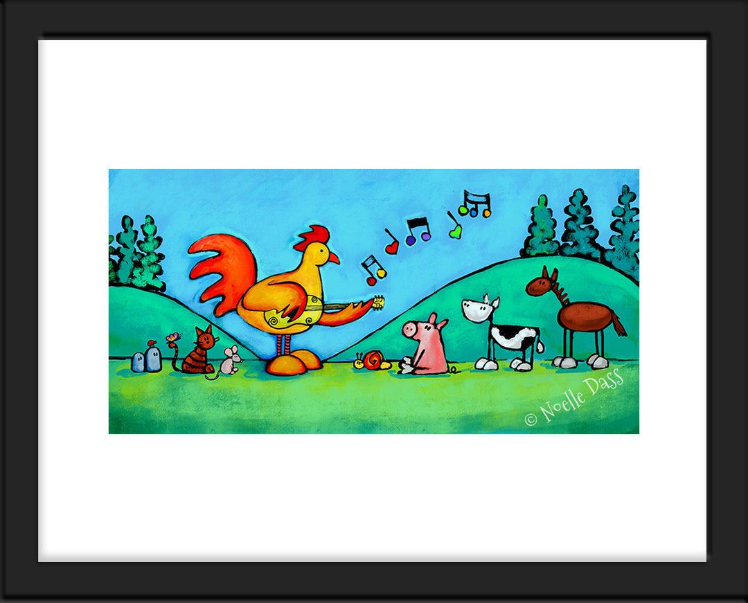 Rooster Playing Guitar For Snail and Friends Paper / 11x14 white border/Image is 5.5x11 / Unframed