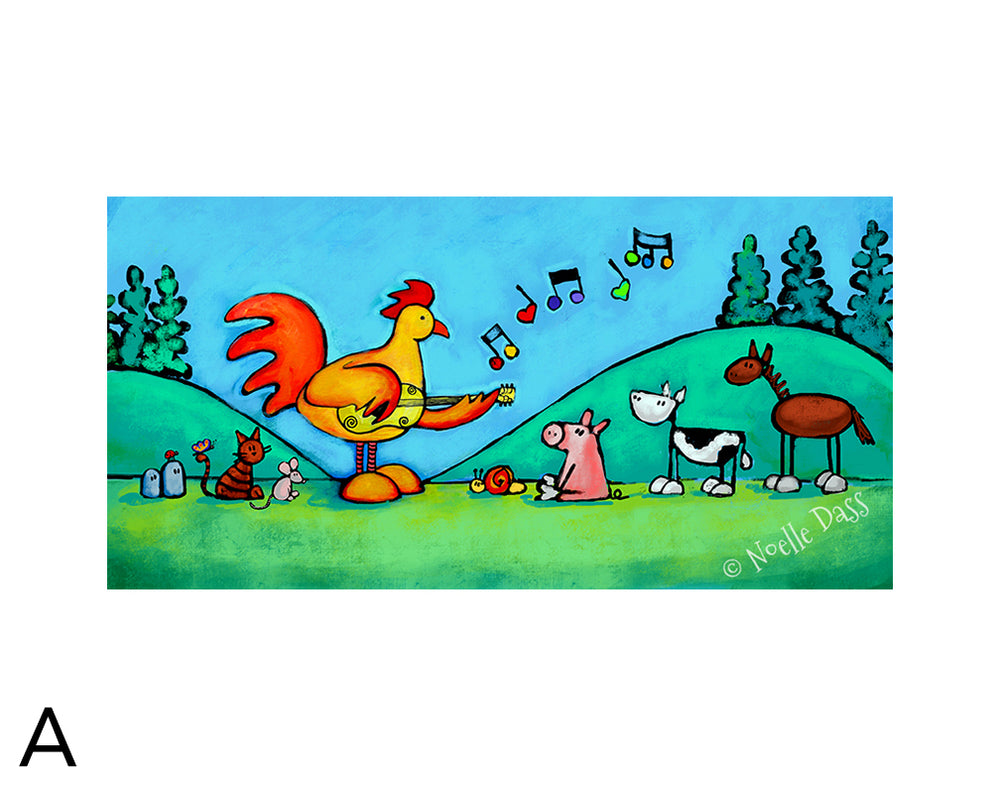 Rooster Playing Guitar For Snail and Friends Paper / 11x14 white border/Image is 5.5x11 / Unframed