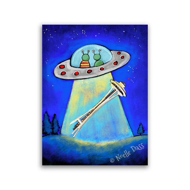 Space Needle Aliens Abducting Souvenir Canvas / 30x40 / Unframed