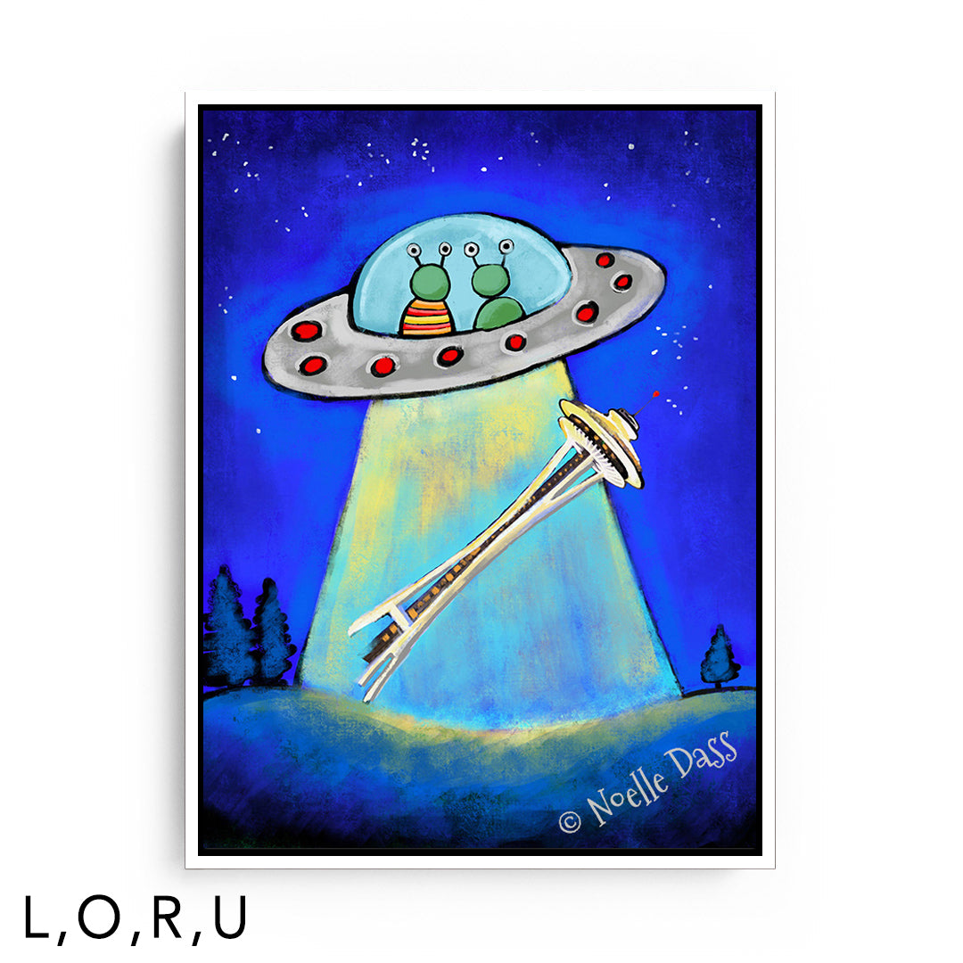Space Needle Aliens Abducting Souvenir U: Framed Canvas - White 30x40 in.