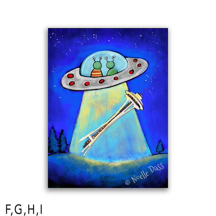 Space Needle Aliens Abducting Souvenir I: Canvas 30x40 in.