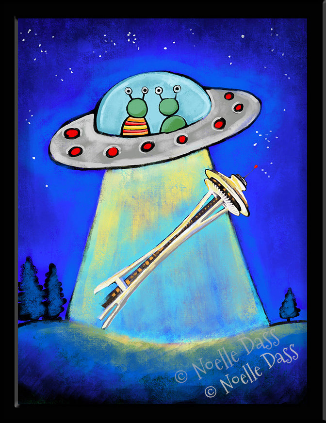 Space Needle Aliens Abducting Souvenir Paper / 16x20 / Unframed